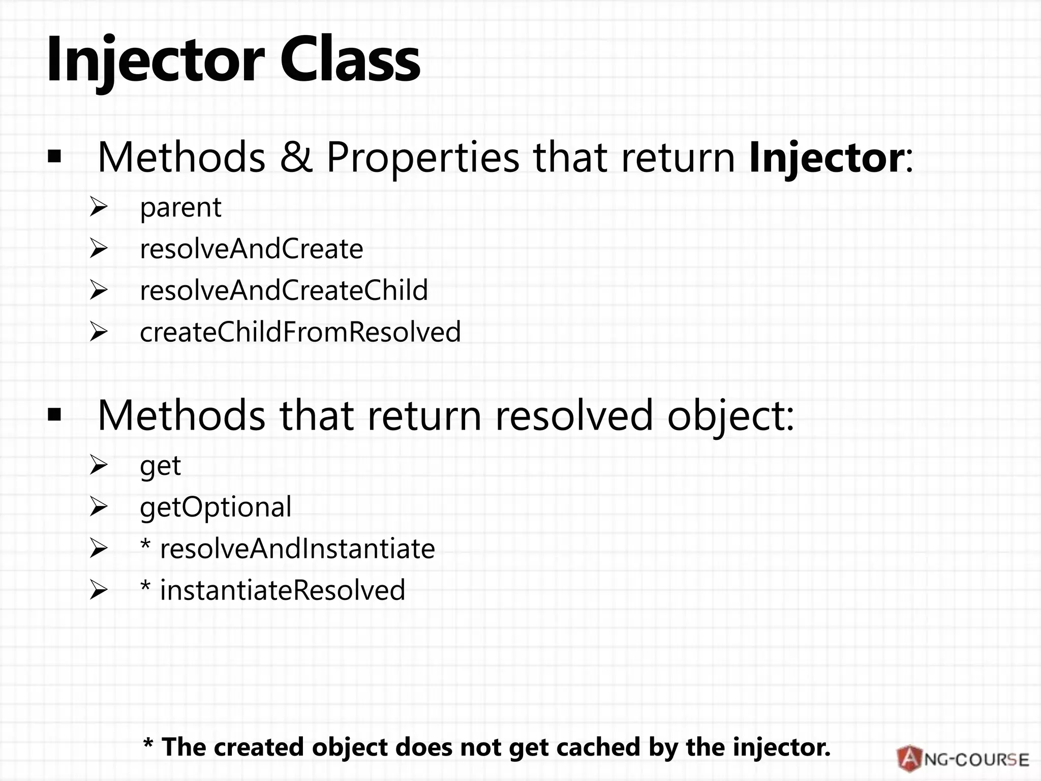 The created object does not get cached by the injector. 