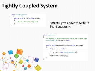 Tightly Coupled System
Forcefully you have to write to
Event Logs only.
 