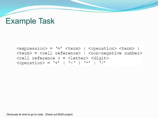 Example TaskObviously its time to go to code . Check out NoDI project.5