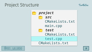 TurtleSec
@pati_gallardo 18
Project Structure
📂 project
📂 src
CMakeLists.txt
main.cpp
📂 test
CMakeLists.txt
test.cpp
CMakeLists.txt
 