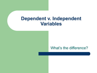 Dependent v. Independent
Variables
What’s the difference?
 