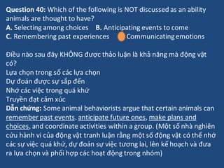 Question 40: Which of the following is NOT discussed as an ability
animals are thought to have?
A. Selecting among choices...