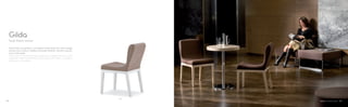 PEDRALI DYNAMIC DESIGN
755
Design Roberto Semprini
Sedia Gilda con gambe in massello di rovere sbiancato, tinto wengé,
laccato nero o bianco. Sedile e schienale imbottiti, rivestiti in tessuto,
vera o finta pelle.
Gilda chair with solid oak legs, bleached, wenge, black or white
laquered. Seat and backrest upholstered with fabric, mid-grain
leather or simil leather.
Gilda
3534
 