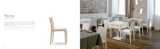 420
Design Pedrali RD
Young
Nata per essere leggera, naturale, e al tempo stesso robusta, Young
è una sedia ottenuta da un sottile foglio di multistrato curvato,
appoggiato su una struttura in massello che ne definisce i contorni e
ne esalta la linea sinuosa.
Light, natural and at the same time strong, Young is a chair made of
a thin curved multilayer sheet, laid on a solid wood frame. The main
feature is a simple and essential design.
4342
 
