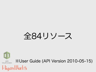 全84リソース
※User Guide (API Version 2010-05-15)AWS
CloudFormation
 