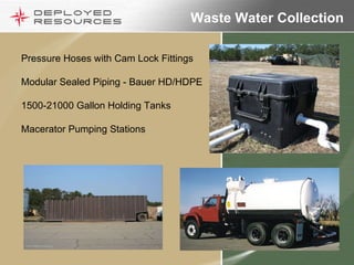 Waste Water Collection  Pressure Hoses with Cam Lock Fittings Modular Sealed Piping - Bauer HD/HDPE 1500-21000 Gallon Holding Tanks Macerator Pumping Stations 