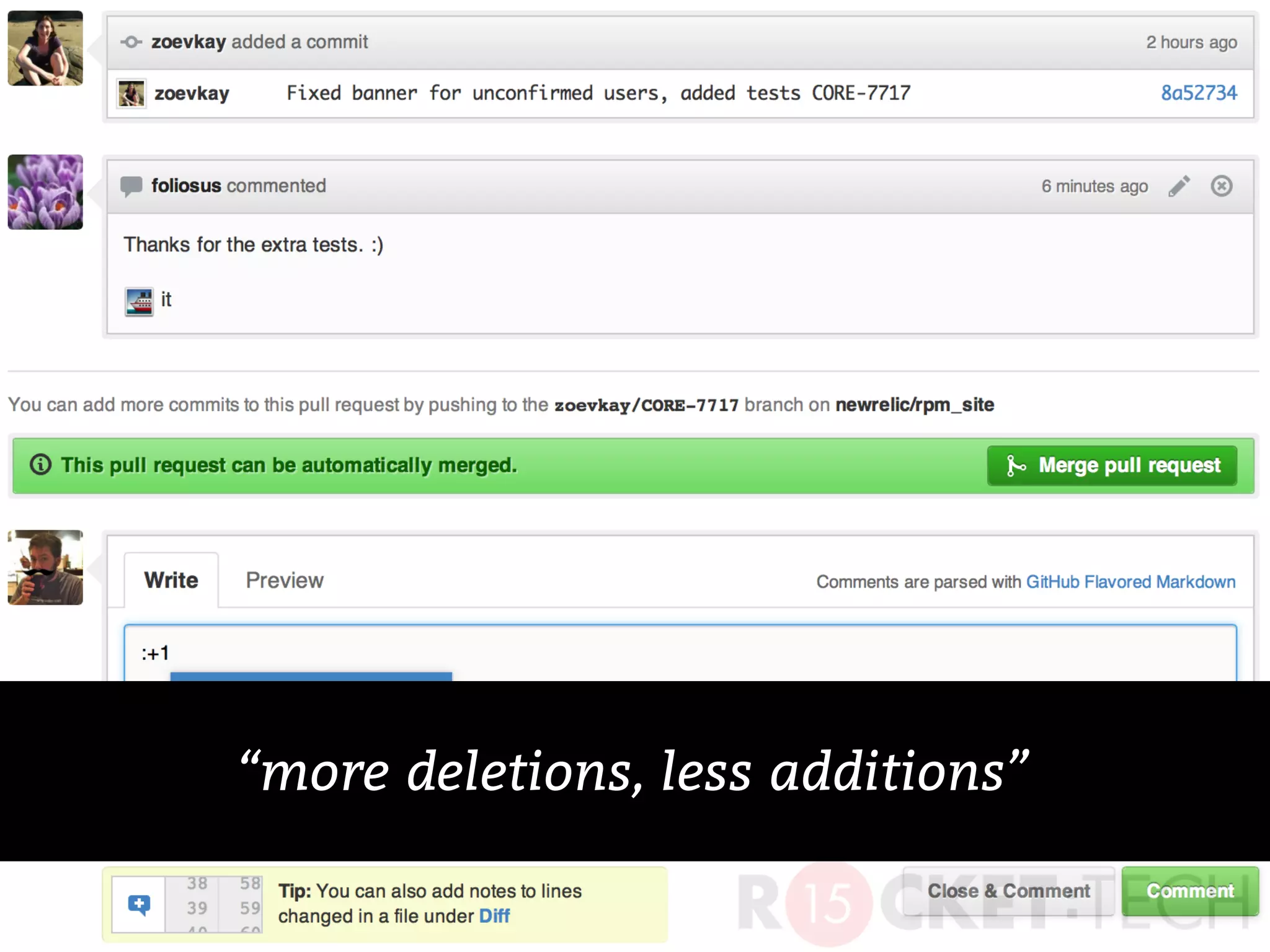 “more deletions, less additions”
 