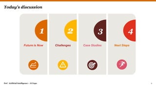 PwC Artificial Intelligence – AI Expo 2
1 2 3 4
Future is Now Challenges Case Studies Next Steps
Today’s discussion
 