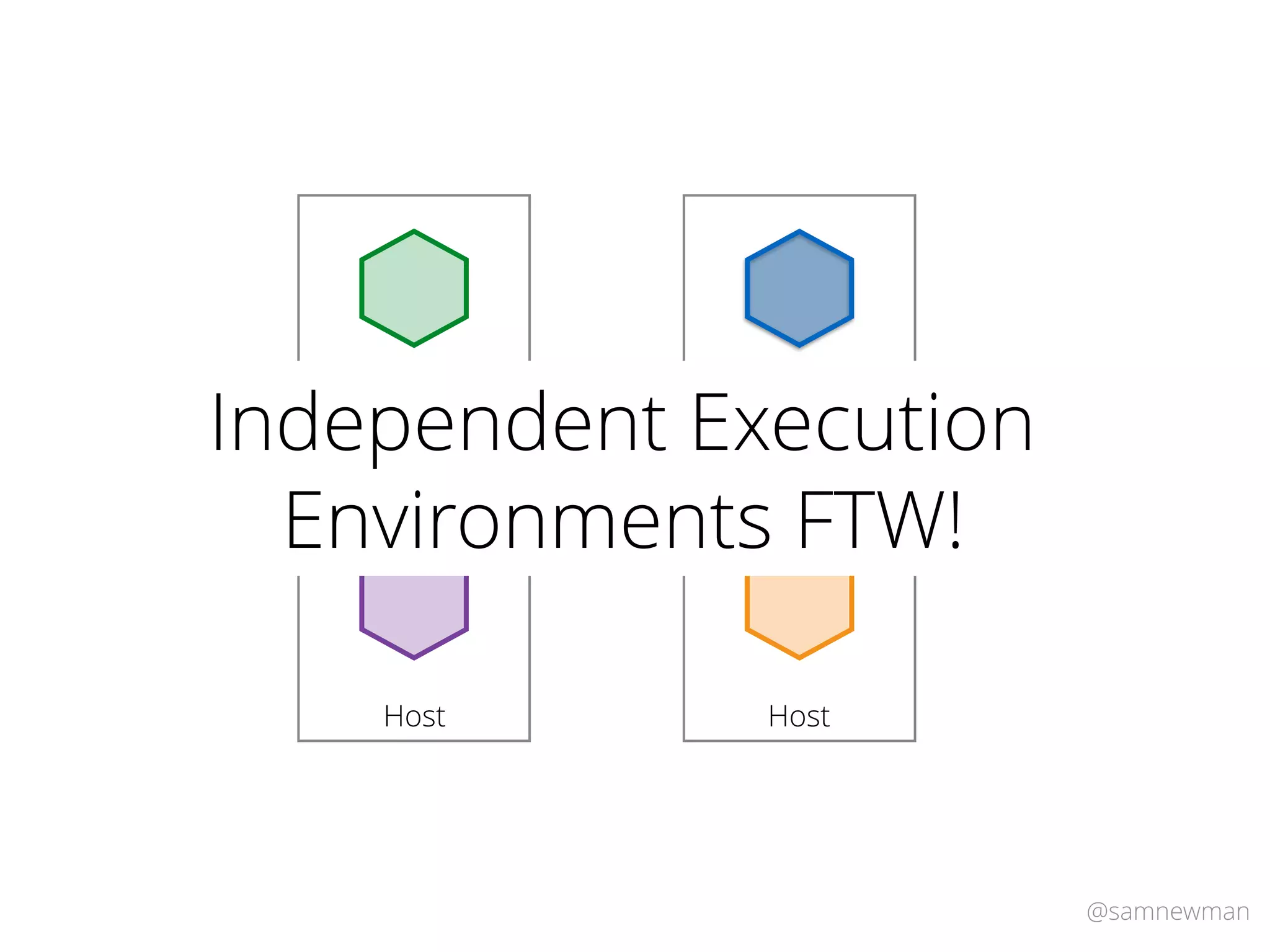@samnewman
Host Host
Host Host
Independent Execution
Environments FTW!
 