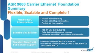 © 2012 Cisco and/or its affiliates. All rights reserved.BRKSPG-2202 1Cisco Public
ASR 9000 Carrier Ethernet Foundation
Summary
Flexible, Scalable and Complete !
 