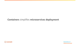 #GlobalAzure
#WeAreAvanade
Containers simplifies microservices deployment
 