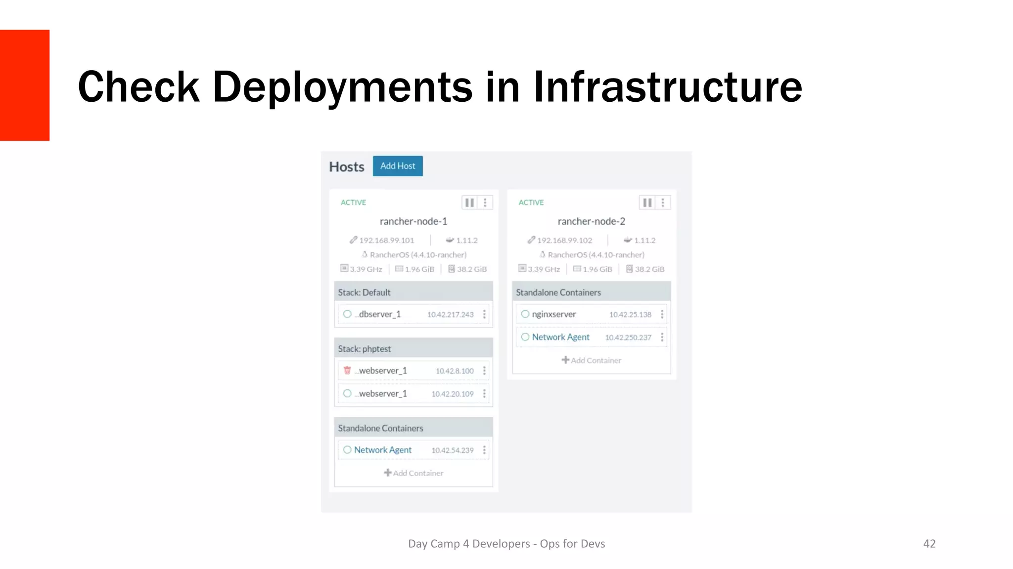 Check Deployments in Infrastructure
Day	Camp	4	Developers	-	Ops	for	Devs	 42	
 