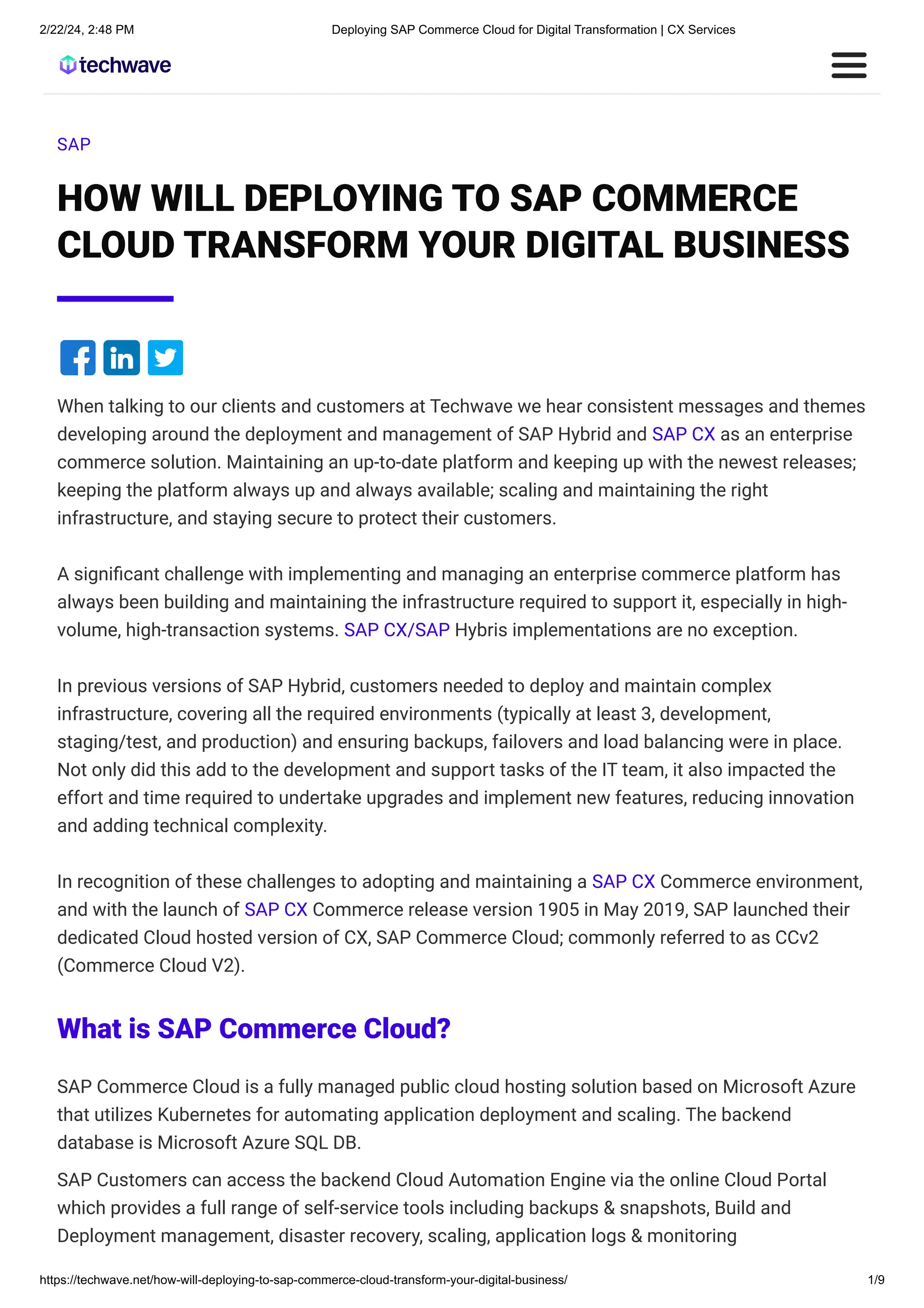 Deploying SAP Commerce Cloud for Digital Transformation _ CX Services ...