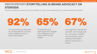 Participatory Storytelling 
PARTICIPATORY STORYTELLING IS BRAND ADVOCACY ON 
STEROIDS 
Brand advocates are trusted and fou...
