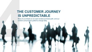 THE CUSTOMER JOURNEY 
IS UNPREDICTABLE 
Most of us embark on an open-ended purchase path, and our 
content consumption pat...