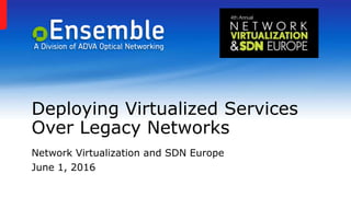 Network Virtualization and SDN Europe
June 1, 2016
Deploying Virtualized Services
Over Legacy Networks
 
