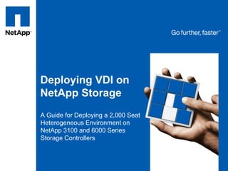 Deploying VDI on NetApp Storage A Guide for Deploying a 2,000 Seat Heterogeneous Environment on NetApp 3100 and 6000 Series Storage Controllers 