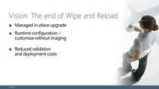 Vision: The end of Wipe and Reload
Managed in-place upgrade
Runtime configuration –
customize without imaging
Reduced validation
and deployment costs
© EG A/S 7
 