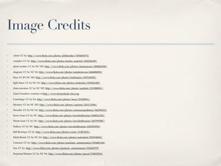 Image Credits
✤   cobol: CC by: http://www.ﬂickr.com/photos/philmanker/3654636770/

✤   complex: CC by: http://www.ﬂickr.com/photos/medea_material/1692344189/

✤   plant crusher: CC by NC ND: http://www.ﬂickr.com/photos/duanemoore/4908036590/

✤   diagram: CC by NC SA: http://www.ﬂickr.com/photos/nataliedowne/6446884983/

✤   blue: CC BY NC ND: http://www.ﬂickr.com/photos/barthanlon/3670183050/

✤   light timer: CC by NC SA: http://www.ﬂickr.com/photos/dorkstyle/3783421698/

✤   chain reaction: CC by NC ND: http://www.ﬂickr.com/photos/acplinfo/2315988501/

✤   Giant Crossbow courtesy of http://www.leonardoda-vinci.org

✤   Centrifuge: CC by SA: http://www.ﬂickr.com/photos/lrosa/515028911/

✤   Mystery: CC by NC ND: http://www.ﬂickr.com/photos/zeptonn/2631113046/

✤   Decoder: CC by NC SA: http://www.ﬂickr.com/photos/curiousexpeditions/962394310/

✤   Screw Gear: CC by NC: http://www.ﬂickr.com/photos/travelinlibrarian/4308521250/

✤   Worm Gear: CC by NC: http://www.ﬂickr.com/photos/travelinlibrarian/4307997887/

✤   Pulleys: CC by NC: http://www.ﬂickr.com/photos/travelinlibrarian/4305293959/

✤   Ball Bearings: CC by: http://www.ﬂickr.com/photos/cristic/312874252/

✤   Multi-Barrel: CC by NC SA: http://www.ﬂickr.com/photos/malcubed/2930190065/

✤   Cannons: CC by: http://www.ﬂickr.com/photos/jeanlouis_zimmermann/5554481148/

✤   Fan: CC by: http://www.ﬂickr.com/photos/jeanlouis_zimmermann/5554419770

✤   Perpetual Motion: CC by NC SA: http://www.ﬂickr.com/photos/grocel/274933518/
 