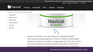 @rachelandrew | Read more at http://rachelandrew.co.uk/presentations/deploy
http://www.navicat.com/products/navicat-for-mysql
 