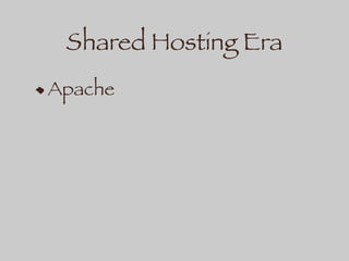 Shared Hosting Era
Apache
 