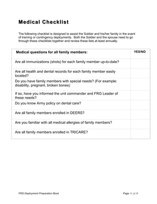 Military Inprocessing Checklist Medical Deployment Preparation Book | PDF