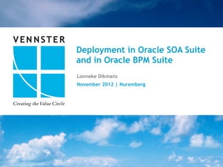 Deployment in Oracle SOA Suite
and in Oracle BPM Suite
Lonneke Dikmans
November 2012 | Nuremberg




                            1	
  |	
  x	
  0	
  
                                      2
 