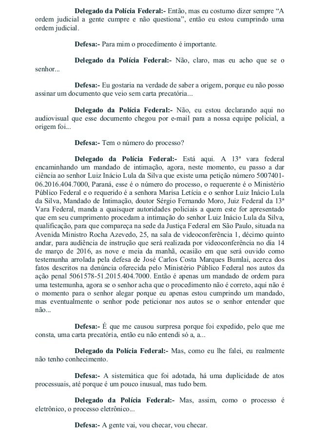 Depoimentol Lula à PF