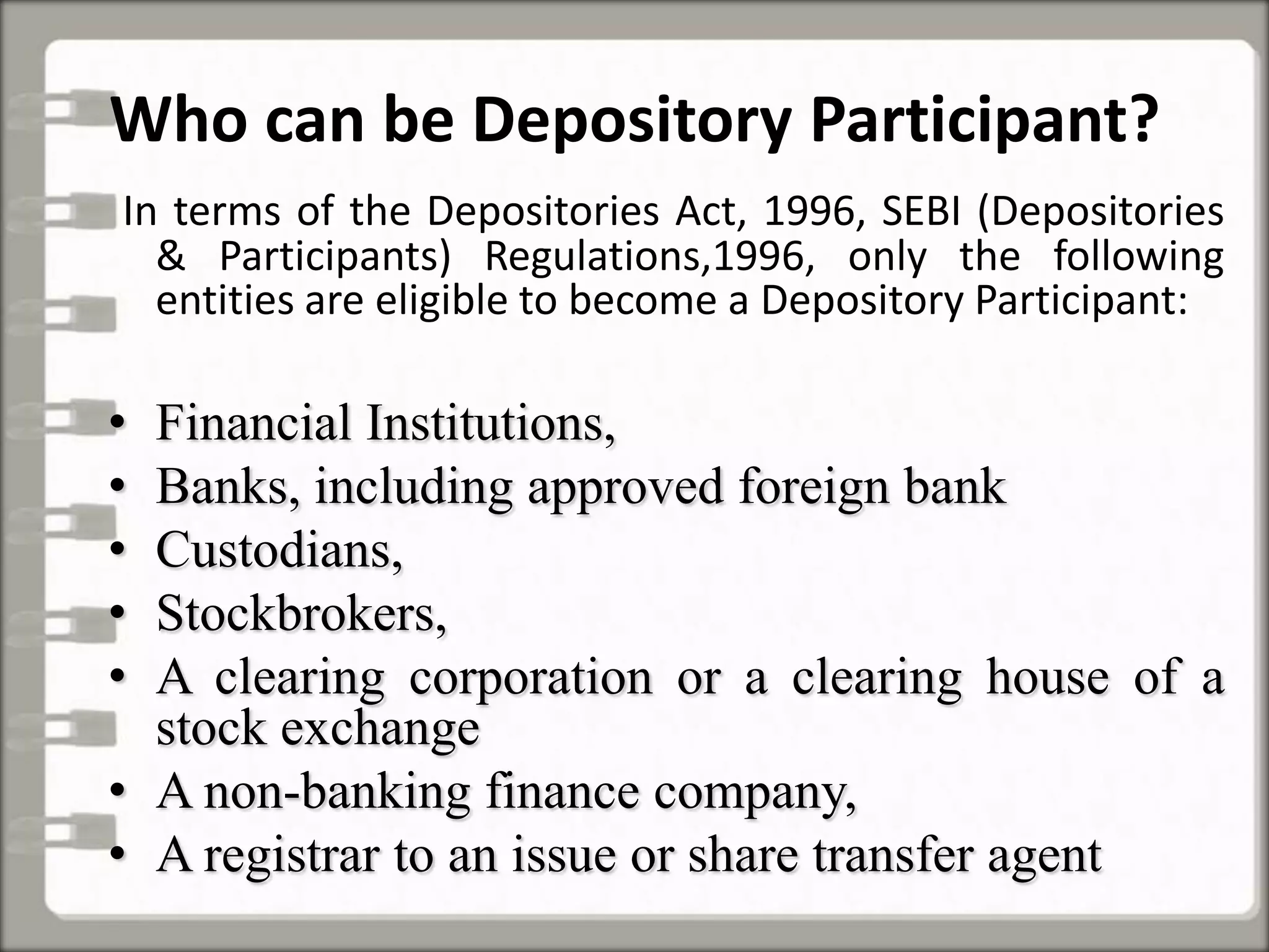 Depoitory system IN INDIA | PPTX