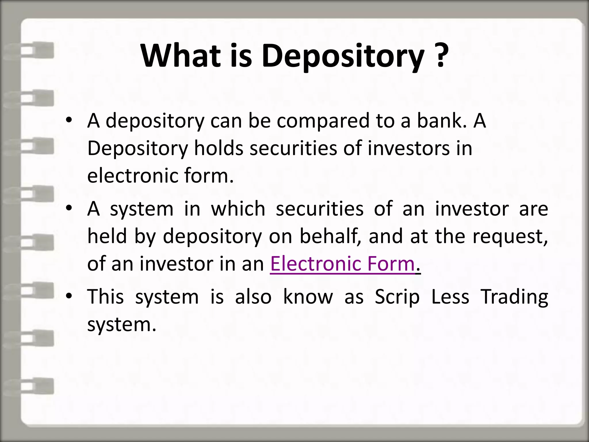 Depoitory system IN INDIA | PPTX