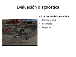 Evaluación diagnostica
4.2 recreación del conocimiento
• Competencia
• Escenario
• Deporte
 