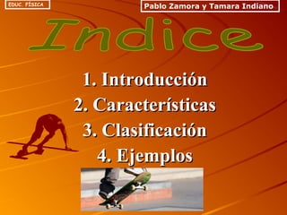 1. Introducción1. Introducción
2. Características2. Características
3. Clasificación3. Clasificación
4. Ejemplos4. Ejemplos
Pablo Zamora y Tamara IndianoEDUC. FÍSICA
 