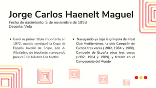 Jorge Carlos Haenelt Maguel
Ganó su primer título importante en
1972, cuando consiguió la Copa de
España Juvenil de Snipe,...