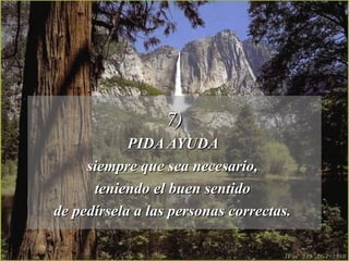7)7)
PIDA AYUDAPIDA AYUDA
siempre que sea necesario,siempre que sea necesario,
teniendo el buen sentidoteniendo el buen sentido
de pedírsela a las personas correctas.de pedírsela a las personas correctas.
 
