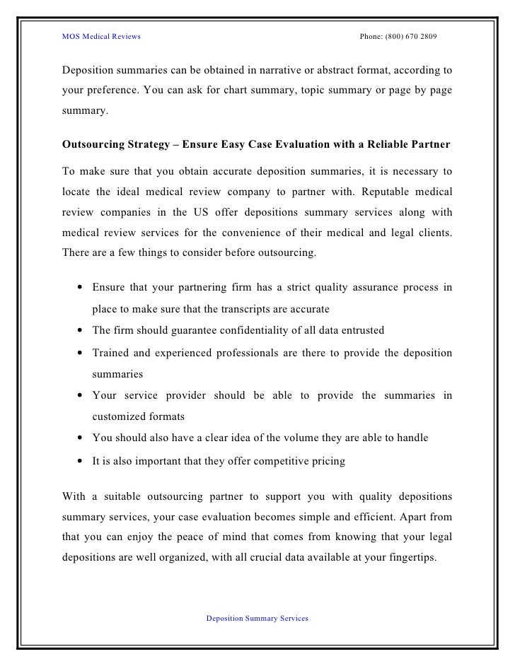 depositions summary services facilitate case evaluation