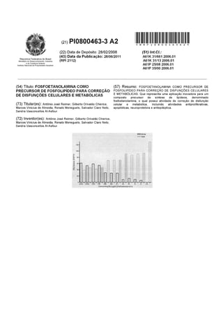 Patente da substância sintética fosfoetanolamina (PI 0800463)  