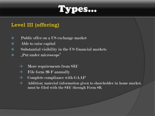 Composite ADR Index...450 companies39 countriesListed onNYSEAMEXNASDAQSubsets:3 Regional Indexes4 Market indexes3 Sector indexes8 Selected Indexes39 Country IndexesNew ADR are added quarterlyIndex is rebalanced quarterly