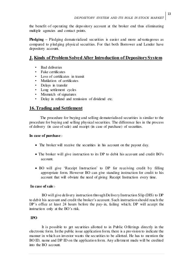 Depository system of stock trading in india