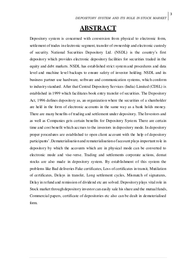 Depository system of stock trading in india