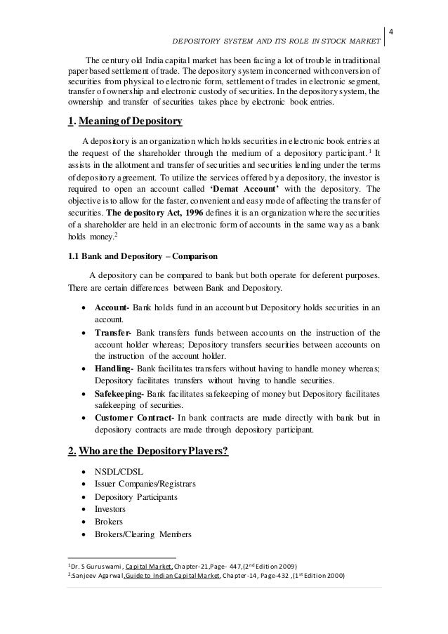 Depository system of stock trading in india