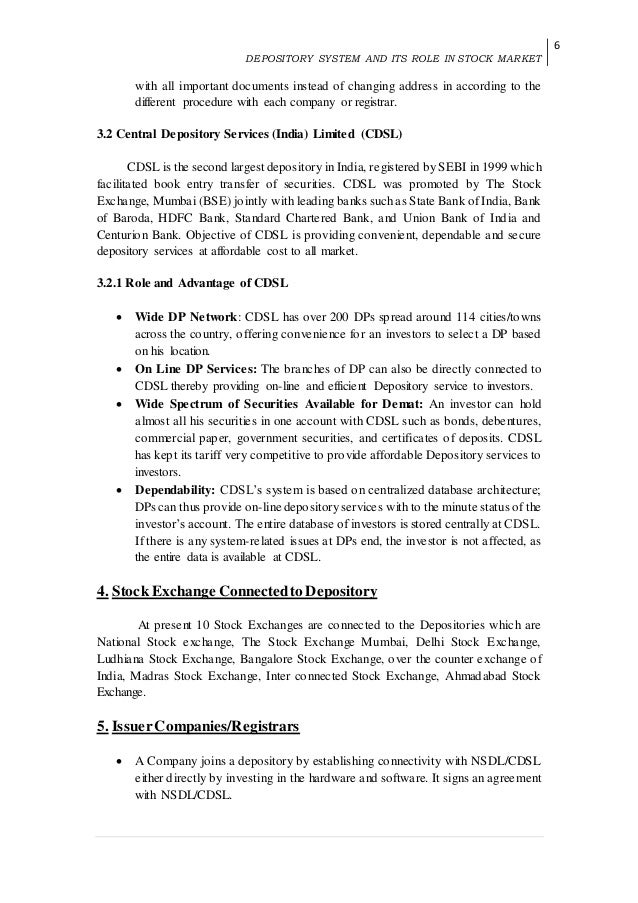 Depository system of stock trading in india
