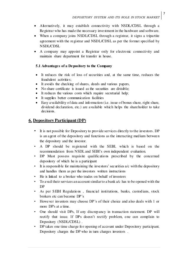 Depository system of stock trading in india