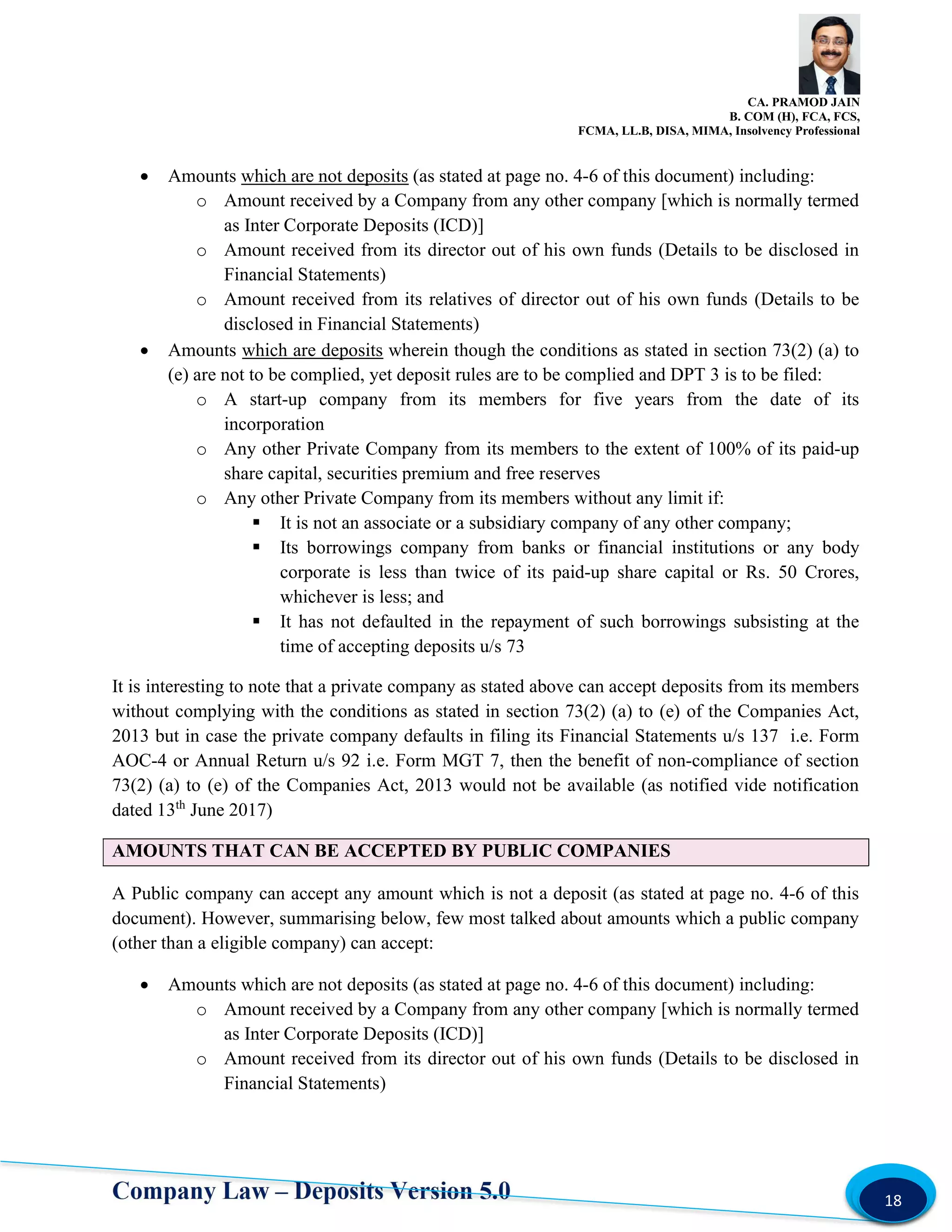 Deposits under companies act 2013 version 5.0 | PDF
