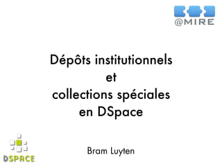 Dépôts institutionnels
et
collections spéciales
en DSpace
Bram Luyten
 