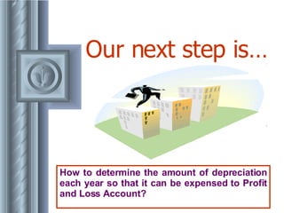 Our next step is… How to determine the amount of depreciation each year so that it can be expensed to Profit and Loss Account? 