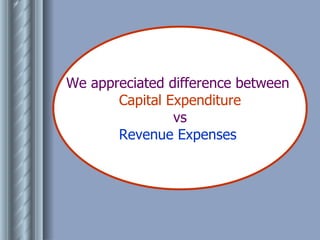 We appreciated difference between  Capital Expenditure vs  Revenue Expenses   