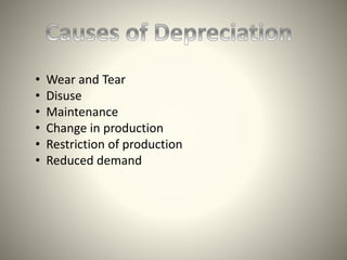 • Wear and Tear
• Disuse
• Maintenance
• Change in production
• Restriction of production
• Reduced demand
 