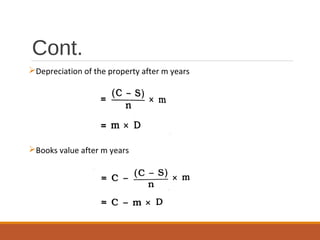 Cont.
Depreciation of the property after m years
Books value after m years
 
