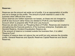 General Reserve Example Depreciation, provisions and reserves | PPTX