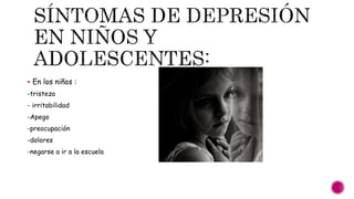  En los niños :
-tristeza
- irritabilidad
-Apego
-preocupación
-dolores
-negarse a ir a la escuela
 